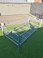 Grijs metallic éénpersoons bed met bodem, Ophalen, Gebruikt, 90 cm, 210 cm