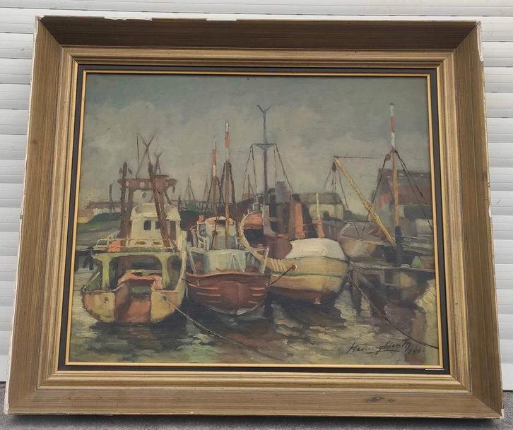 huile sur toile bateau signe henneighen marcel, Antiquités & Art, Art | Peinture | Classique, Enlèvement ou Envoi
