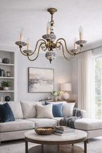 Lustre en laiton et porcelaine, Enlèvement, Utilisé