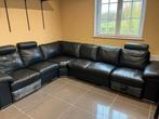 Salon d'angle cuir noir, Maison & Meubles, Enlèvement, Utilisé, Bois