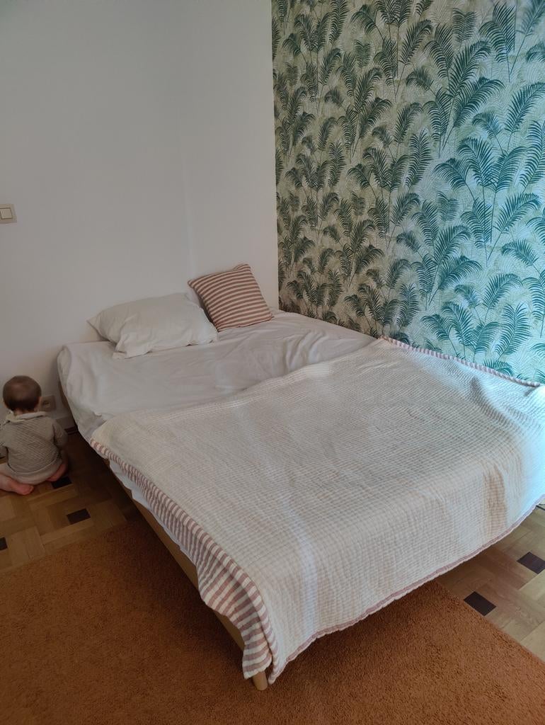 Bed - Twijfelaar - licht hout -  140x190 (maison du monde), Ophalen, Twijfelaar, Matras