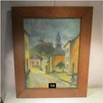 Mooi Oud Geschilderd Werk 'Stadje en Burcht' - Gesigneerd, Ophalen of Verzenden
