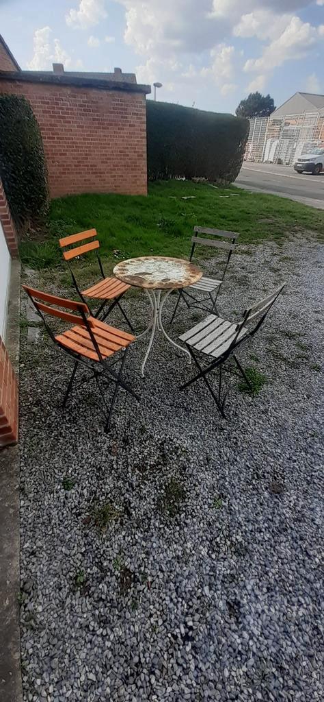 chaises pliantes de jardin plus petite table, Jardin & Terrasse, Chaises de jardin, Utilisé, Métal, Pliant, Enlèvement