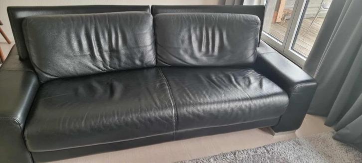 leren bank, Huis en Inrichting, Zetels | Zetels, Zo goed als nieuw, Rechte bank, Tweepersoons, 200 tot 250 cm, 75 tot 100 cm, Hout