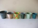 5 Bloempotjes cache pots in metaal - hoogte van 11 tot 15 cm, Gebruikt, Ophalen of Verzenden, Metaal, Minder dan 25 cm