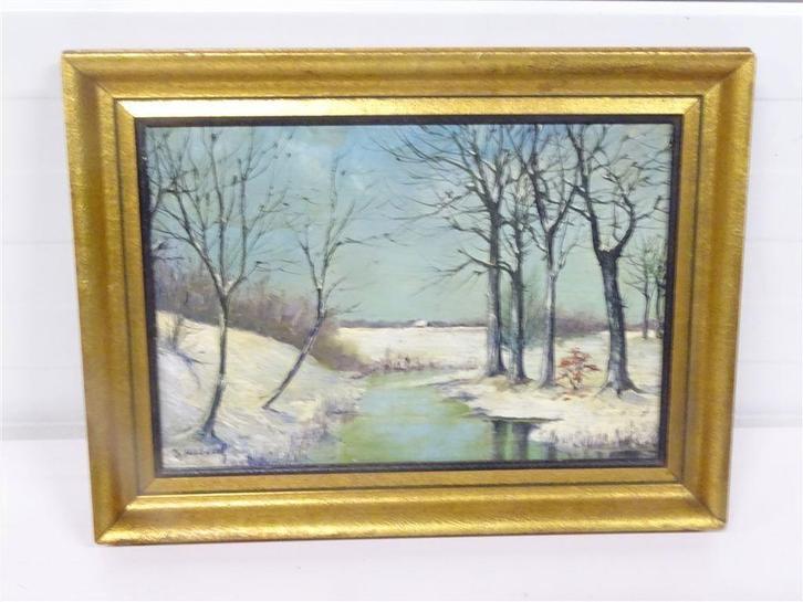 A6268. Schilderij Winters Landschap [Verbeeck], Antiek en Kunst, Kunst | Schilderijen | Klassiek, Ophalen of Verzenden