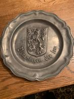 Tinnen schotel Vlaamse leeuw met stempel, Antiek en Kunst, Antiek | Tin, Ophalen