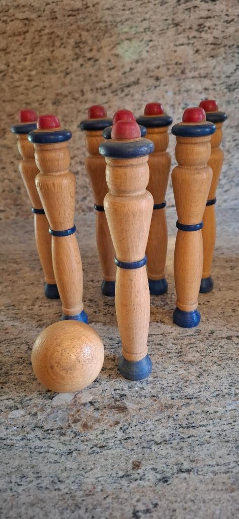 Vintage Franse houten kegels, Antiek en Kunst, Curiosa en Brocante, Ophalen of Verzenden