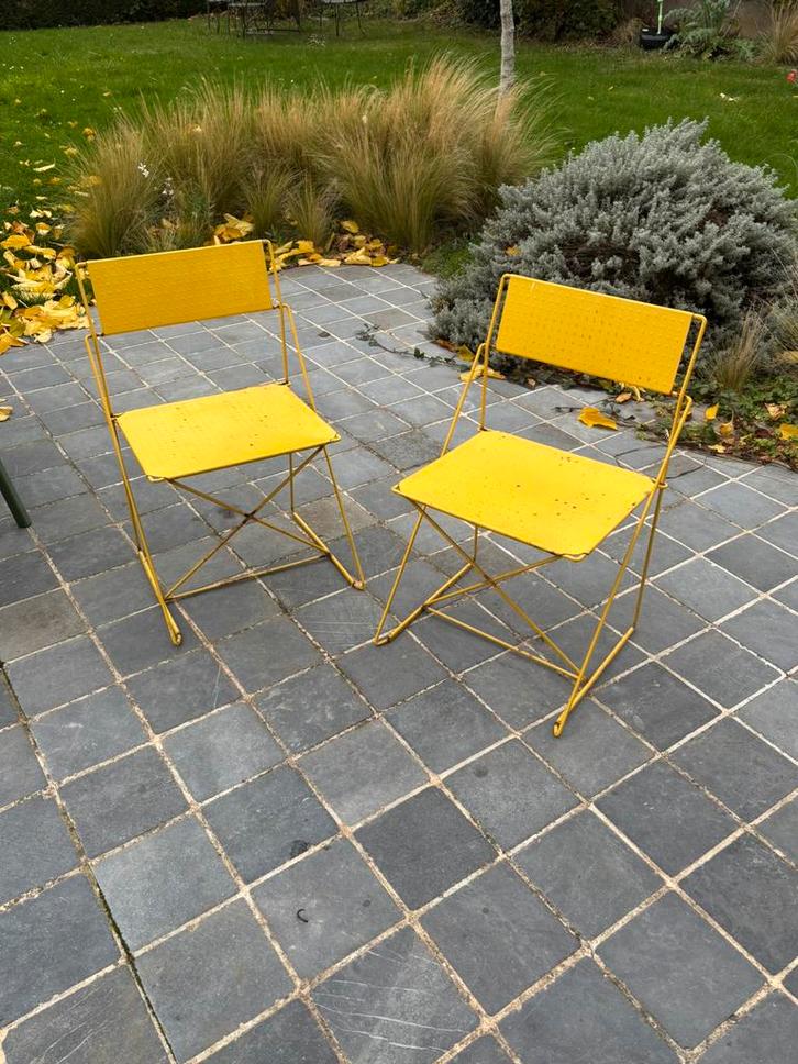Vintage X-line stoelen, Huis en Inrichting, Stoelen, Gebruikt, Twee, Metaal, Ophalen