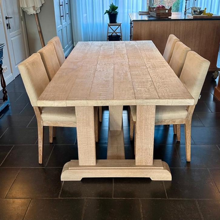 Landelijke eettafel en stoelen (Flamant), Maison & Meubles, Tables | Tables à manger, Comme neuf, 100 à 150 cm, 200 cm ou plus