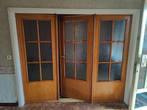 Drievoudige authentieke deur met geslepen glas, Doe-het-zelf en Bouw, Deuren en Vliegenramen, Gebruikt, Glas, Ophalen of Verzenden