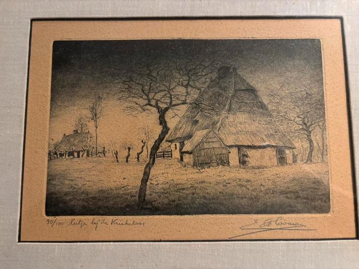 Gravure « Hutje bij de Kriekelaar » - E. De Cooman 90/100, Antiquités & Art, Art | Peinture | Classique, Enlèvement ou Envoi
