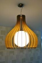 Moderne Houten Hanglamp, Maison & Meubles, Lampes | Suspensions, Comme neuf, Bois, 75 cm ou plus, Enlèvement