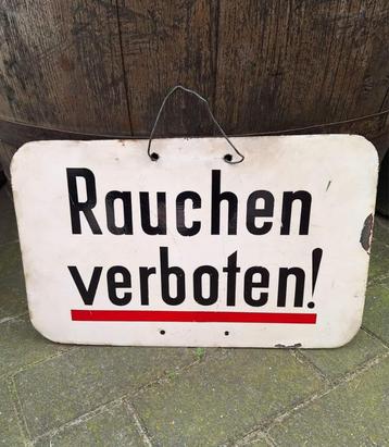 Antiek emaille bord Rauchen verboten! beschikbaar voor biedingen