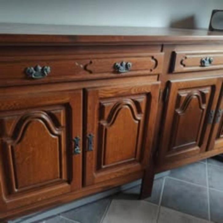 dressoir en barkast: bruine houtskleur, Huis en Inrichting, Kasten | Dressoirs, Gebruikt, Met lade(s), Met deur(en), Met plank(en)