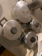 4 demeyer keukenpotten 4 gewone potten en melkpannetje, Ophalen, Zo goed als nieuw, Inox, Keramische plaat