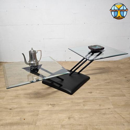 Vintage (1980) design Itilaanse glazen salontafel Bellato, Huis en Inrichting, Tafels | Salontafels, Zo goed als nieuw, Rond, Glas