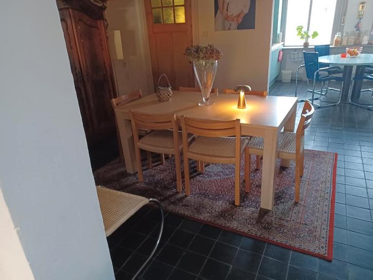 6 x Moller-stoel  model 401 met gratis tafel, Huis en Inrichting, Stoelen, Zo goed als nieuw, Vijf, Zes of meer stoelen, Hout