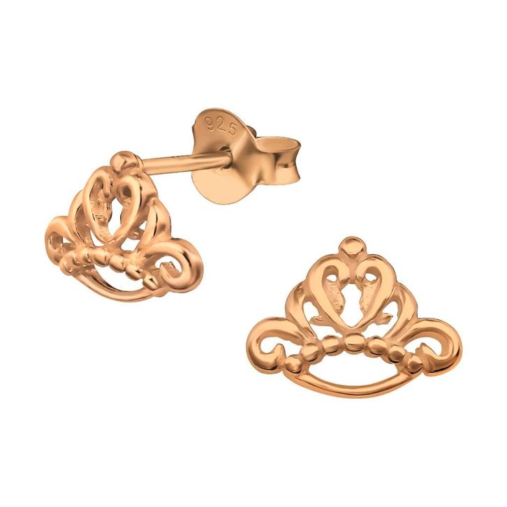 Kinderoorbellen tiara kroon roségoud verguld zilver - OP=OP!, Handtassen en Accessoires, Kindersieraden, Nieuw, Oorbellen, Roze