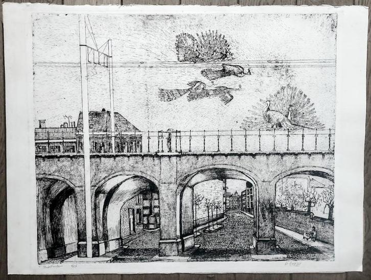 Goezu André (1939) zeer grote ets - Antwerpen stadspoorten, Antiek en Kunst, Kunst | Etsen en Gravures, Ophalen of Verzenden