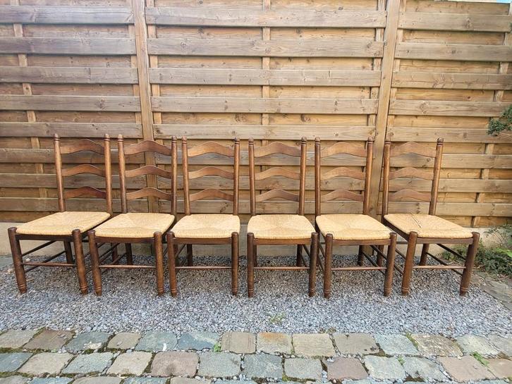 4 of 6 eiken stoelen met riet, Huis en Inrichting, Stoelen, Gebruikt, Ophalen
