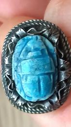 Bague en argent scarabée  Egyptien, Handtassen en Accessoires, Ringen, Ophalen, Zo goed als nieuw, Blauw, Zilver