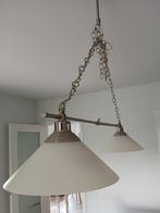 Glazen hanglamp met 2 kappen., Huis en Inrichting, Lampen | Kroonluchters, Ophalen, Gebruikt, Glas