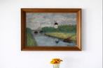 Peinture signée Porignaux (1981) – Paysage avec moulin, Antiquités & Art, Enlèvement