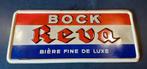 Tôle lithographiée Bière BOCK REVA. 1935, Panneau, Plaque ou Plaquette publicitaire, Autres marques, Utilisé, Enlèvement ou Envoi