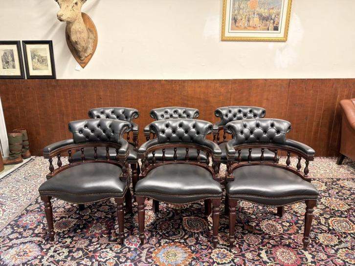 6x Set Klassiek Engelse Chesterfield Stoelen Captain Chairs, Antiek en Kunst, Antiek | Kantoor en Zakelijk, Ophalen of Verzenden