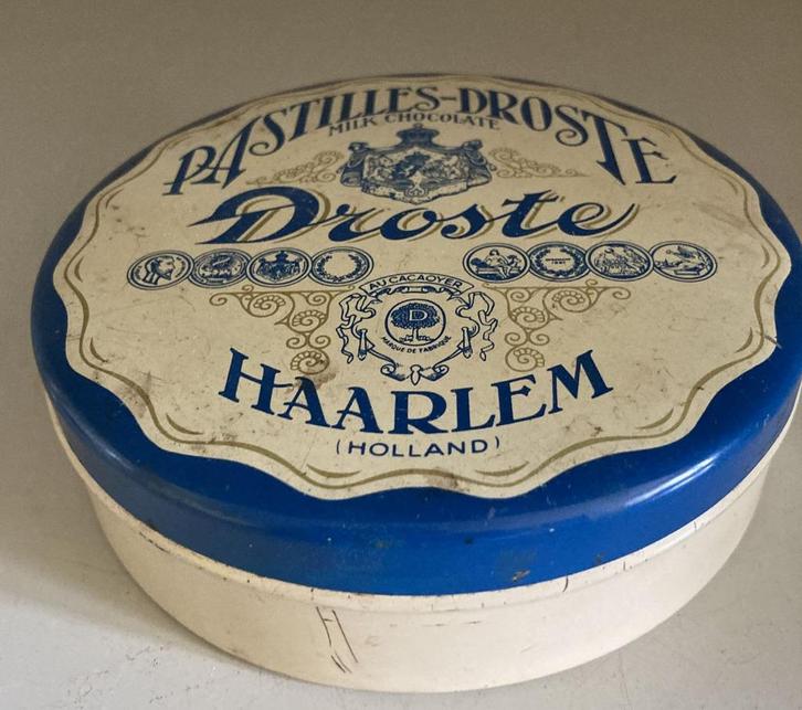 Vintage blik Droste pastilles melkchocolade, Verzamelen, Blikken, Gebruikt, Overige, Droste, Ophalen of Verzenden