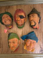 5 piraten hoofden in plaaster, retro, gestempeld, Antiek en Kunst, Ophalen of Verzenden