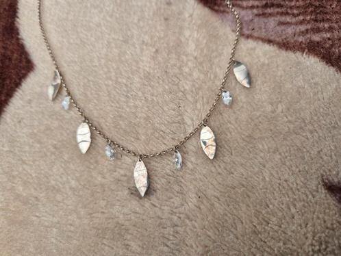 Zilveren ketting Victoria met bladjes en crystals 925, Handtassen en Accessoires, Kettingen, Zo goed als nieuw, Ophalen of Verzenden