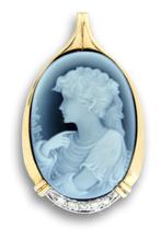 Hanger 18 kt goud met agaat (blauwe cameo) met briljanten, Nieuw, Ophalen of Verzenden, Gouden hanger