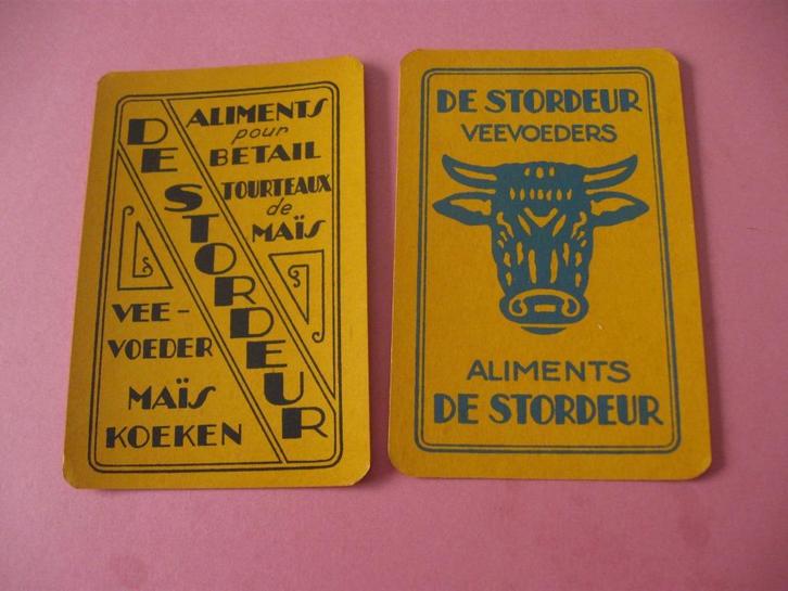 2 oude speelkaarten veevoeders De Stordeur (91), Verzamelen, Speelkaarten, Jokers en Kwartetten, Zo goed als nieuw, Speelkaart(en)