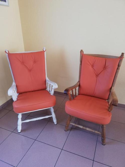 2 Magnifiques fauteuils en chêne massif et cuir à dossier ha, Maison & Meubles, Fauteuils, Comme neuf, Bois, Cuir, 50 à 75 cm