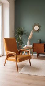 Vintage mosterdkleurige fauteuil — Scandinavisch design, Antiek en Kunst, Antiek | Meubels | Stoelen en Sofa's