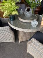 Set - table + plateau tournant amovible et 4 chaises longues, Rotin, Chaise, Salons de jardin, Comme neuf