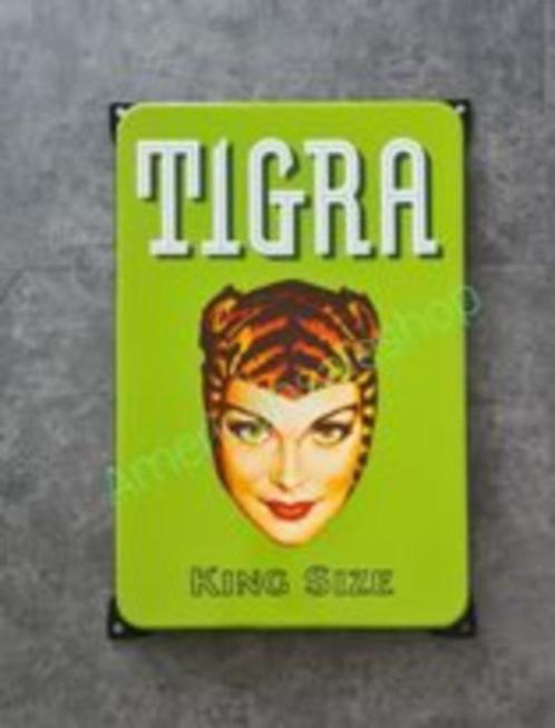 Tigra king size emaille reclame bord en andere retro borden, Collections, Marques & Objets publicitaires, Comme neuf, Panneau publicitaire