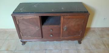 Een volledige eiken commode met een marmer blad erop, Enlèvement, Utilisé, Chêne, Avec tiroir(s)