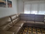 Beige lederen zetel met 2 electrische relaxen, Huis en Inrichting, Ophalen, Zo goed als nieuw, Leer