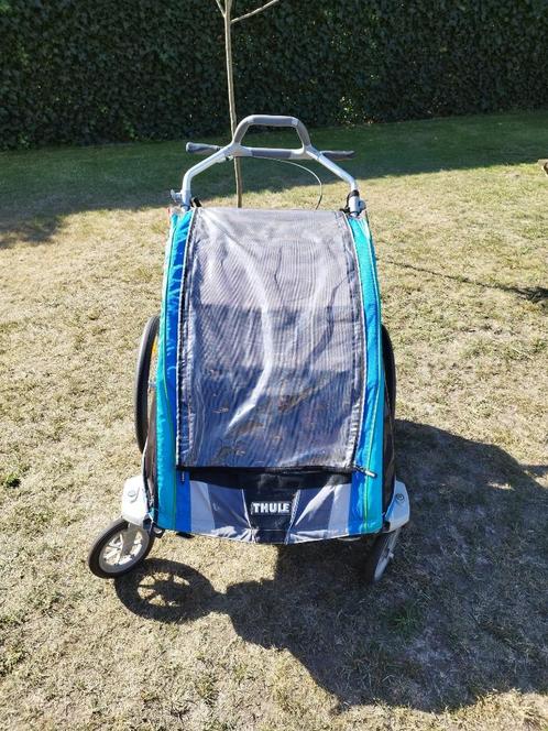 Geveerde dubbele fietskar Thule, Fietsen en Brommers, Fietsaccessoires | Aanhangwagens en Karren, Gebruikt, Kinderkar, 60 tot 80 kg