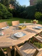 Tables de jardin en bois clair avec 7 chaises., Jardin & Terrasse, Tables de jardin, Utilisé, Ovale, Bois