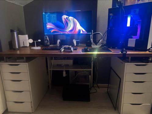 Bureau avec plan de travail en bois veritable, Huis en Inrichting, Bureaus, Zo goed als nieuw, Bureau, Ophalen