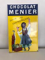 Panneau publicitaire en émail Chocolat Menier, Utilisé, Enlèvement ou Envoi, Panneau publicitaire