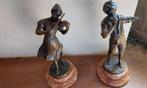 2 bronzen beeldjes op onyxbasis, niet gesigneerd, Ophalen of Verzenden, Brons