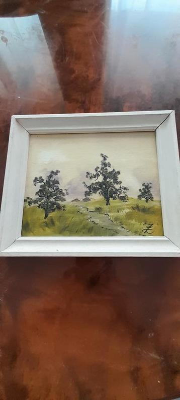 Klein bordje met schilderij op canvas  beschikbaar voor biedingen