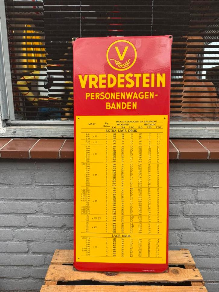VREDESTEIN Banden emaille reclamebord, Verzamelen, Merken en Reclamevoorwerpen, Gebruikt, Reclamebord, Ophalen of Verzenden