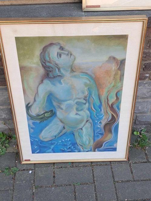 technique mixte l eau monograme rene van meerbeeck, Antiek en Kunst, Kunst | Tekeningen en Fotografie, Ophalen of Verzenden