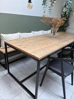 Industriële tafel met metalen onderstel - inclusief bank, Ophalen, 200 cm of meer, 50 tot 100 cm, Zo goed als nieuw
